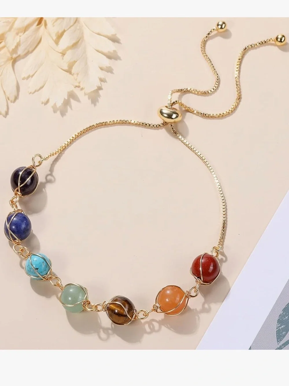 New!!! Anthropologie Gold Bead Bracelet with Multicolored Gemstones